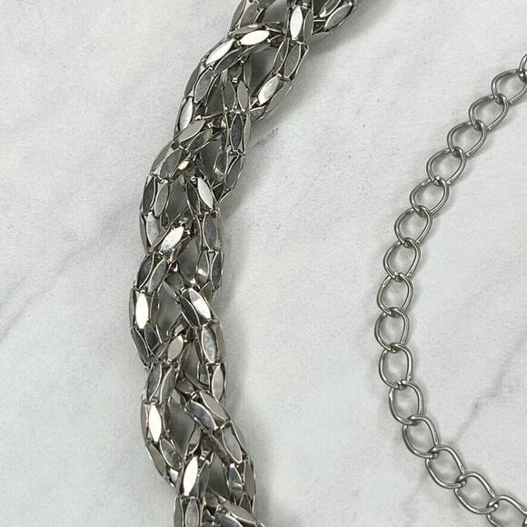 Silver Tone Braided Woven Chain Link Belt Y2K Festival One Size (OS) ✨ - Picture 6 of 10